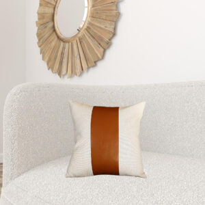 Set Of Two 18" X 18" Brown and Ivory Faux Leather Zippered Pillow