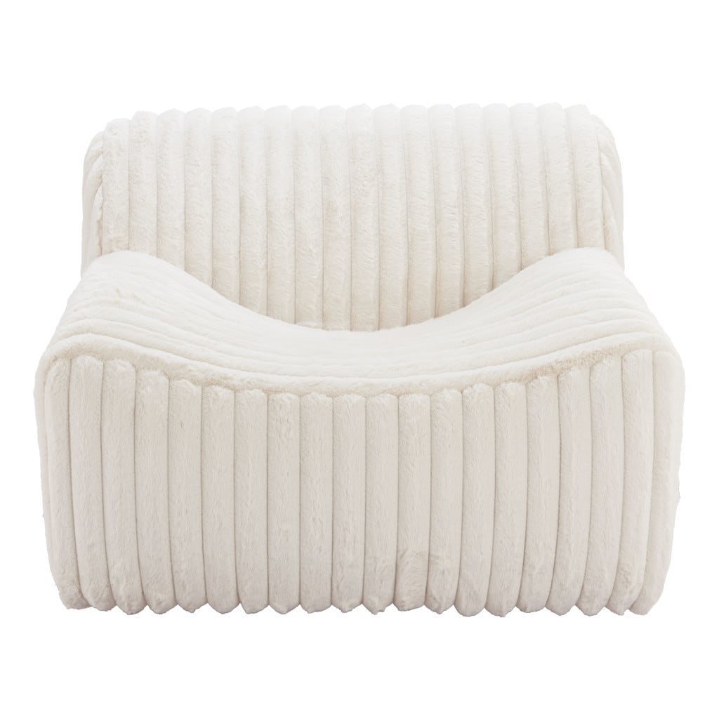 39" Cream Faux Fur And Upholstered Tufted Lounge Chair