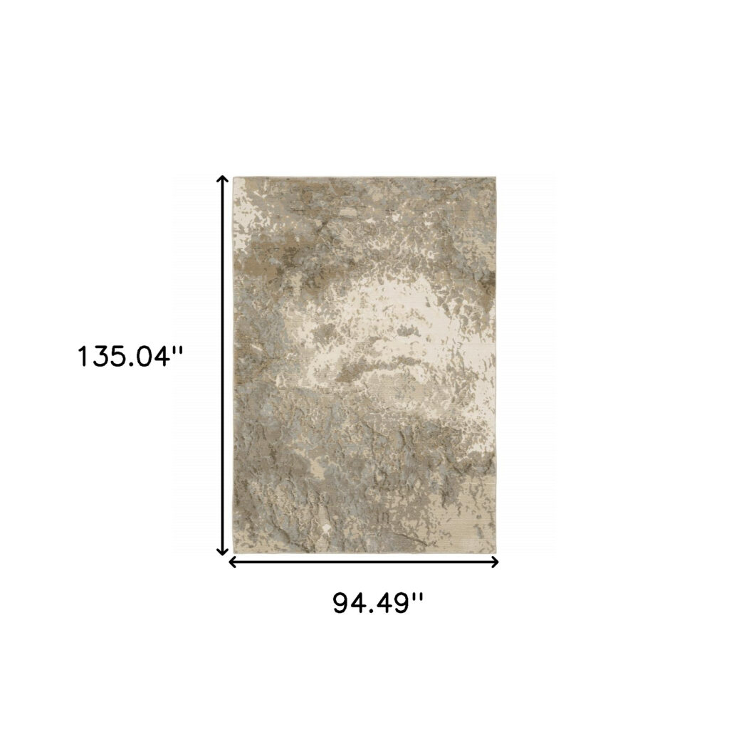 8' X 10' Grey Beige And Ivory Abstract Power Loom Stain Resistant Area Rug