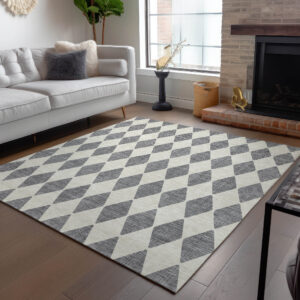 5' X 8' Gray And Ivory Geometric Washable Indoor Outdoor Area Rug