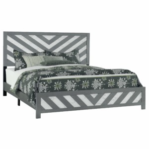 Gray And White Carved Geometric King Bed Frame