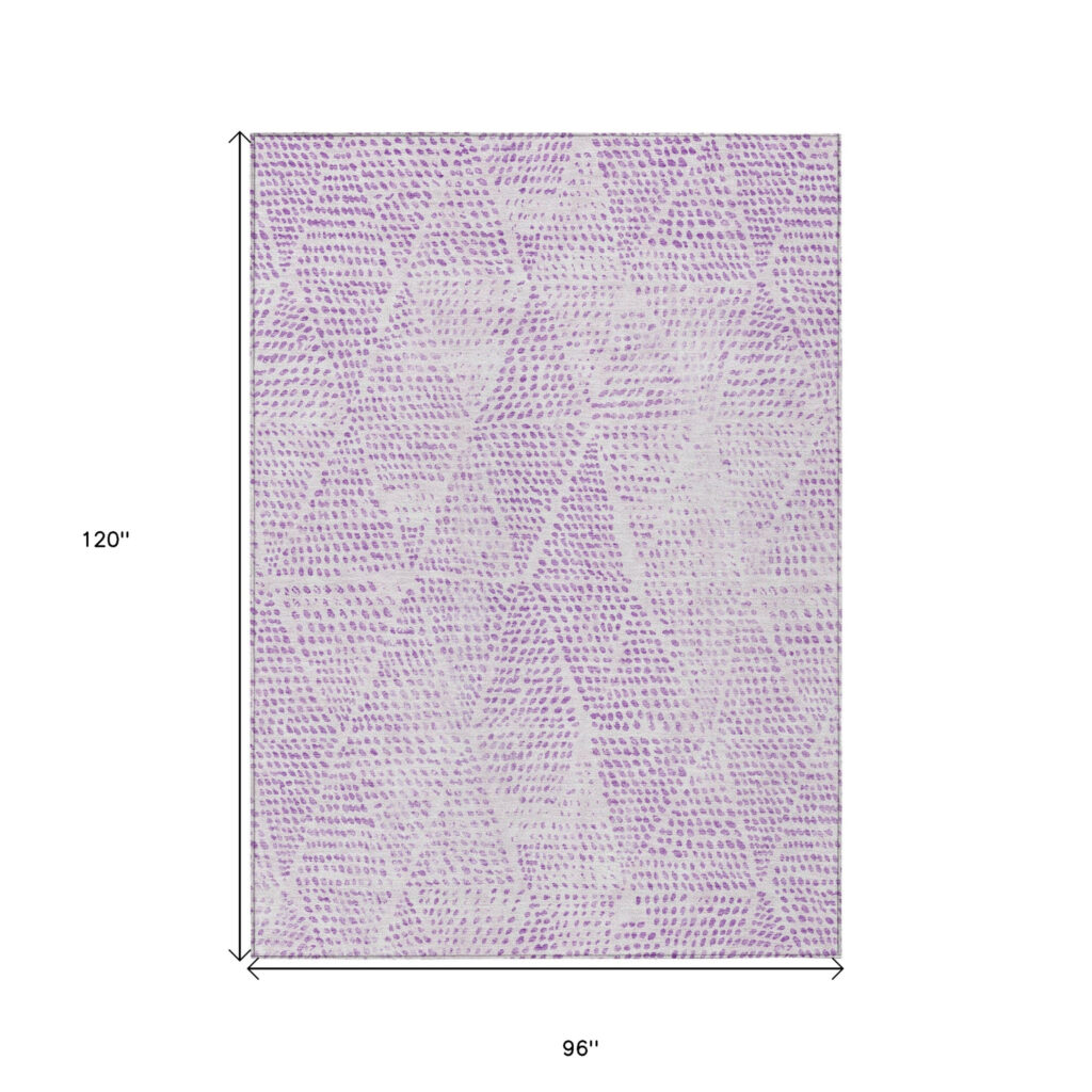 8' X 10' Purple And Ivory Geometric Washable Indoor Outdoor Area Rug