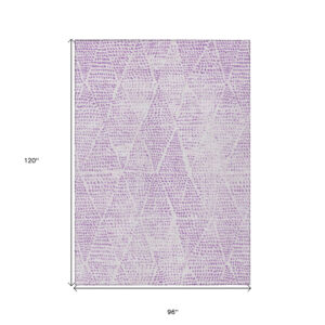 8' X 10' Purple And Ivory Geometric Washable Indoor Outdoor Area Rug