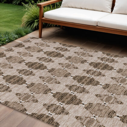 9' X 12' Brown And Chocolate Moroccan Washable Indoor Outdoor Area Rug