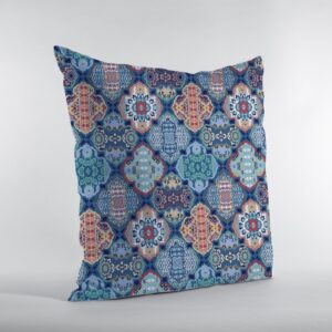 18” Turquoise Red Trellis Suede Zippered Throw Pillow