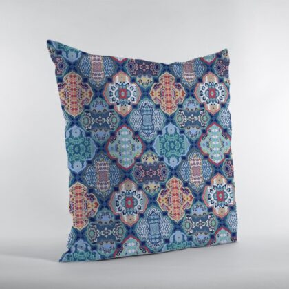 18” Turquoise Red Trellis Suede Zippered Throw Pillow