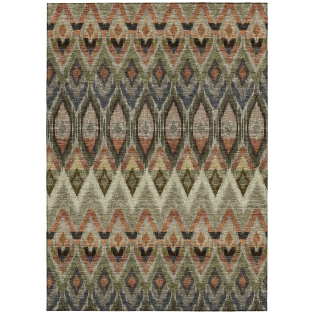 10' X 14' Taupe Olive Green And Beige Southwestern Washable Indoor Outdoor Area Rug