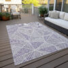 5' X 8' Purple Lilac And Silver Geometric Washable Indoor Outdoor Area Rug