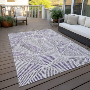 5' X 8' Purple Lilac And Silver Geometric Washable Indoor Outdoor Area Rug