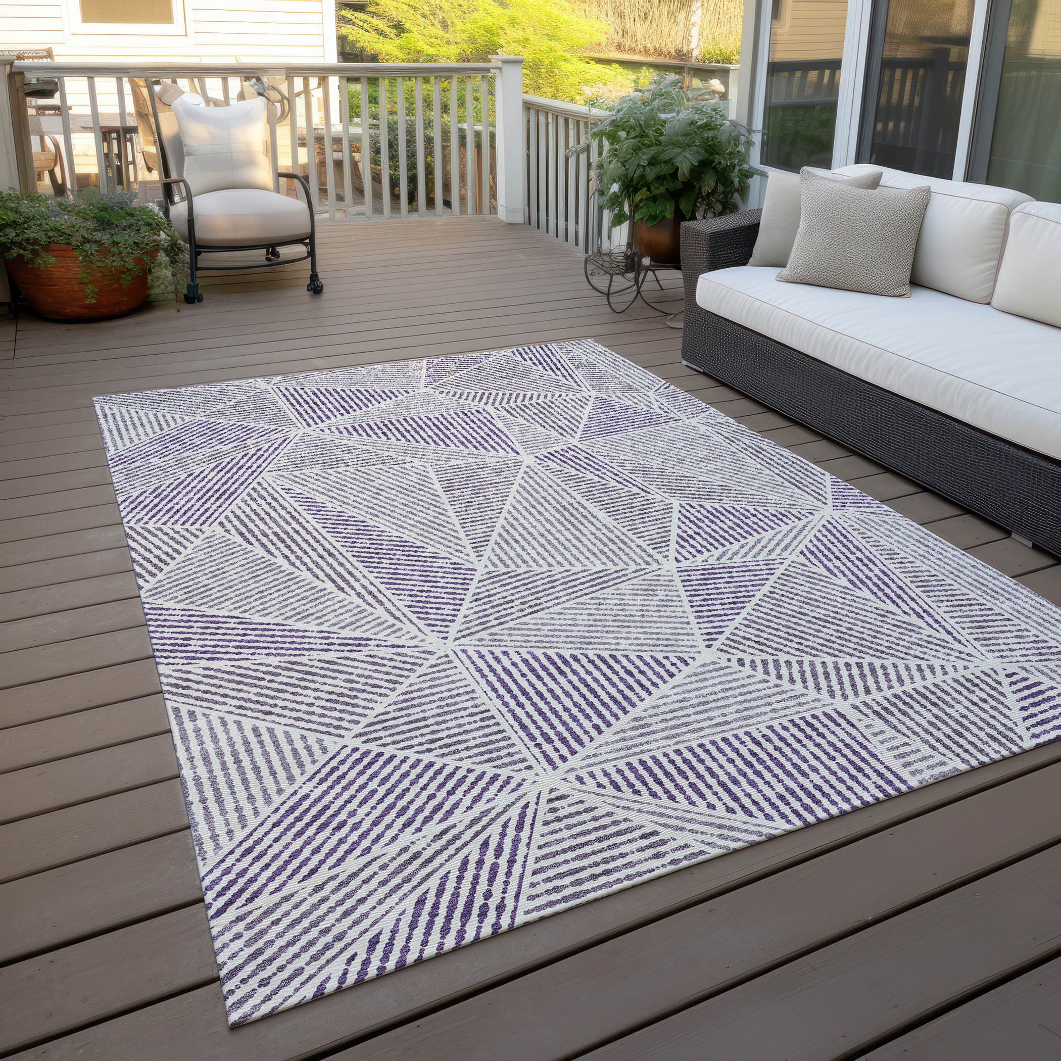 5' X 8' Purple Lilac And Silver Geometric Washable Indoor Outdoor Area Rug