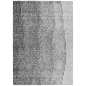 9' X 12' Gray Silver And Charcoal Ombre Washable Indoor Outdoor Area Rug