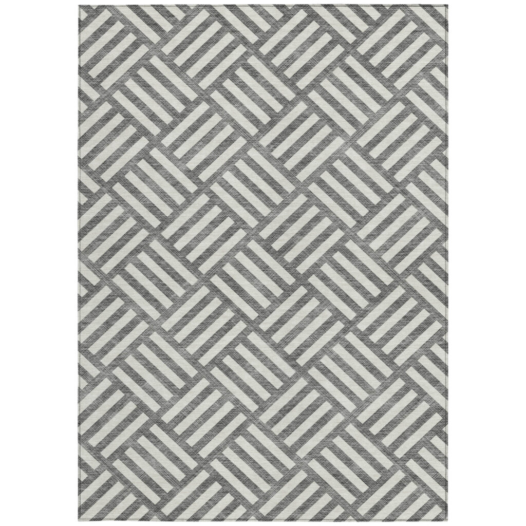 9' X 12' Charcoal And Ivory Geometric Washable Indoor Outdoor Area Rug