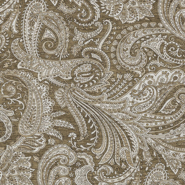 5' X 8' Chocolate Beige And Ivory Paisley Washable Indoor Outdoor Area Rug
