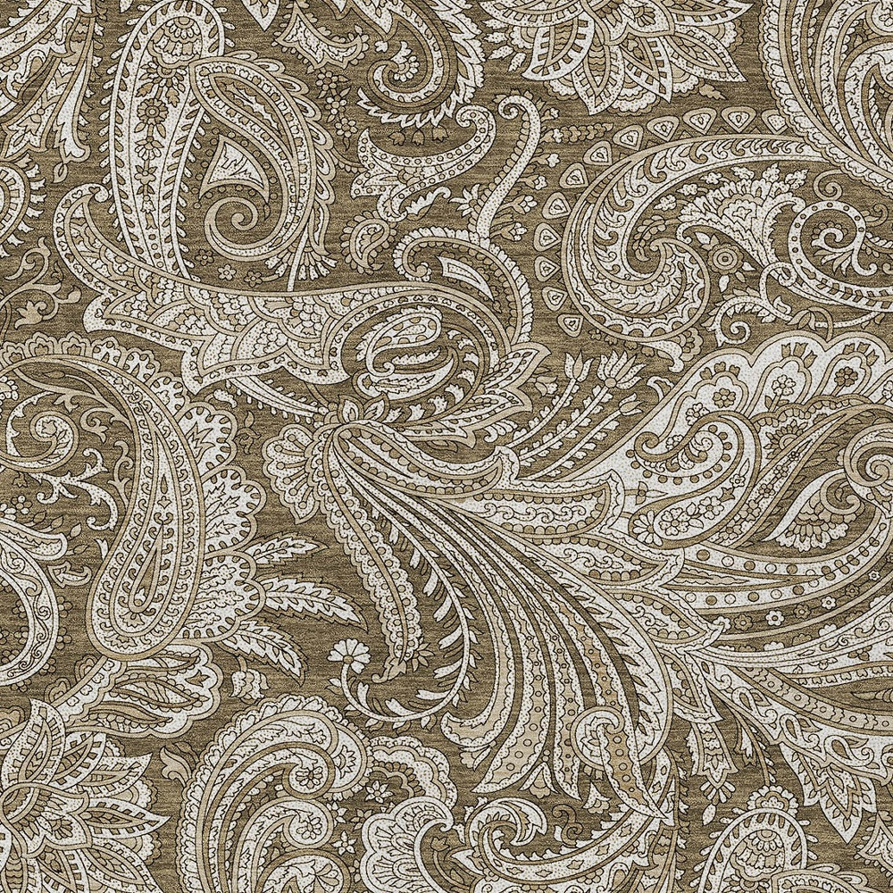 5' X 8' Chocolate Beige And Ivory Paisley Washable Indoor Outdoor Area Rug
