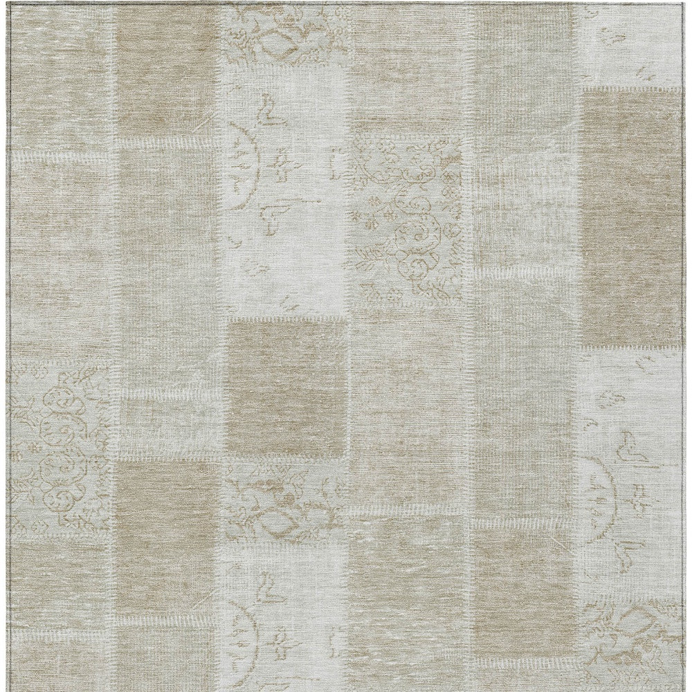 5' X 8' Taupe Beige And Tan Patchwork Washable Indoor Outdoor Area Rug