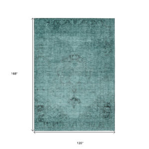 10' X 14' Teal Blue Turquoise And Charcoal Oriental Washable Indoor Outdoor Area Rug