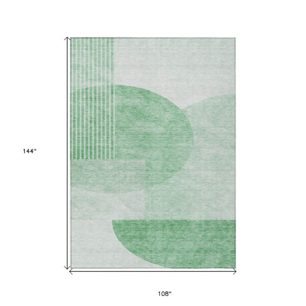9' X 12' Green And Mint Green Geometric Washable Indoor Outdoor Area Rug
