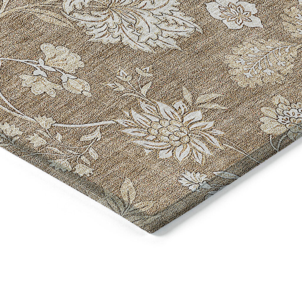 5' X 8' Copper And Beige Floral Washable Indoor Outdoor Area Rug