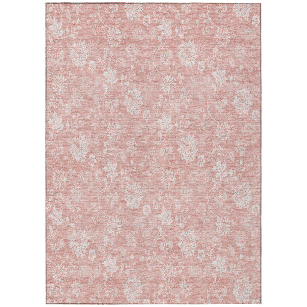 3' X 5' Pink Ivory And Blush Floral Washable Indoor Outdoor Area Rug