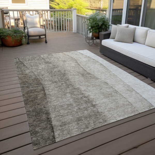 3' X 5' Taupe Brown And Ivory Ombre Washable Indoor Outdoor Area Rug
