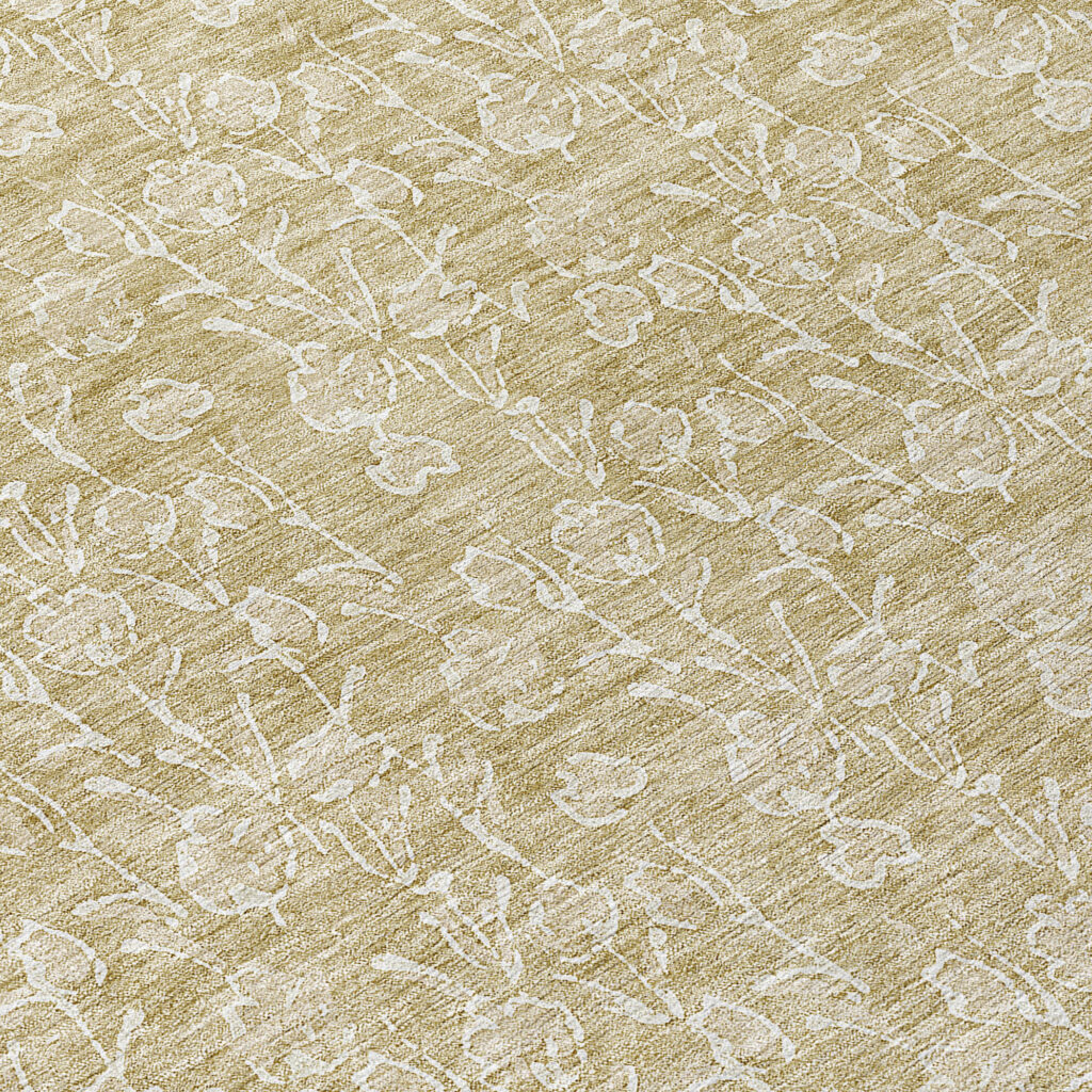 8' Beige And Ivory Round Floral Washable Indoor Outdoor Area Rug