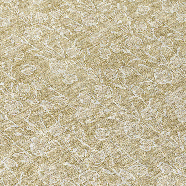 8' Beige And Ivory Round Floral Washable Indoor Outdoor Area Rug