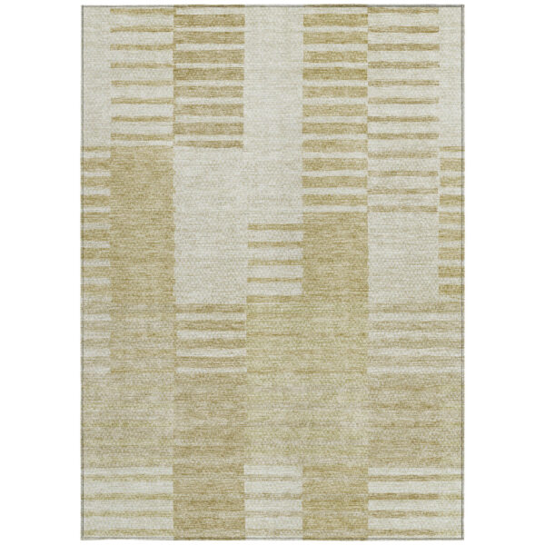 3' X 5' Beige And Ivory Striped Washable Indoor Outdoor Area Rug