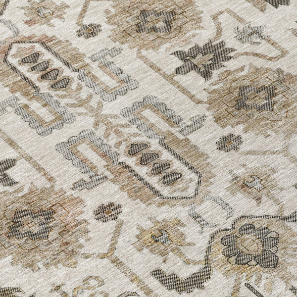8' Ivory Beige And Taupe Round Oriental Washable Indoor Outdoor Area Rug