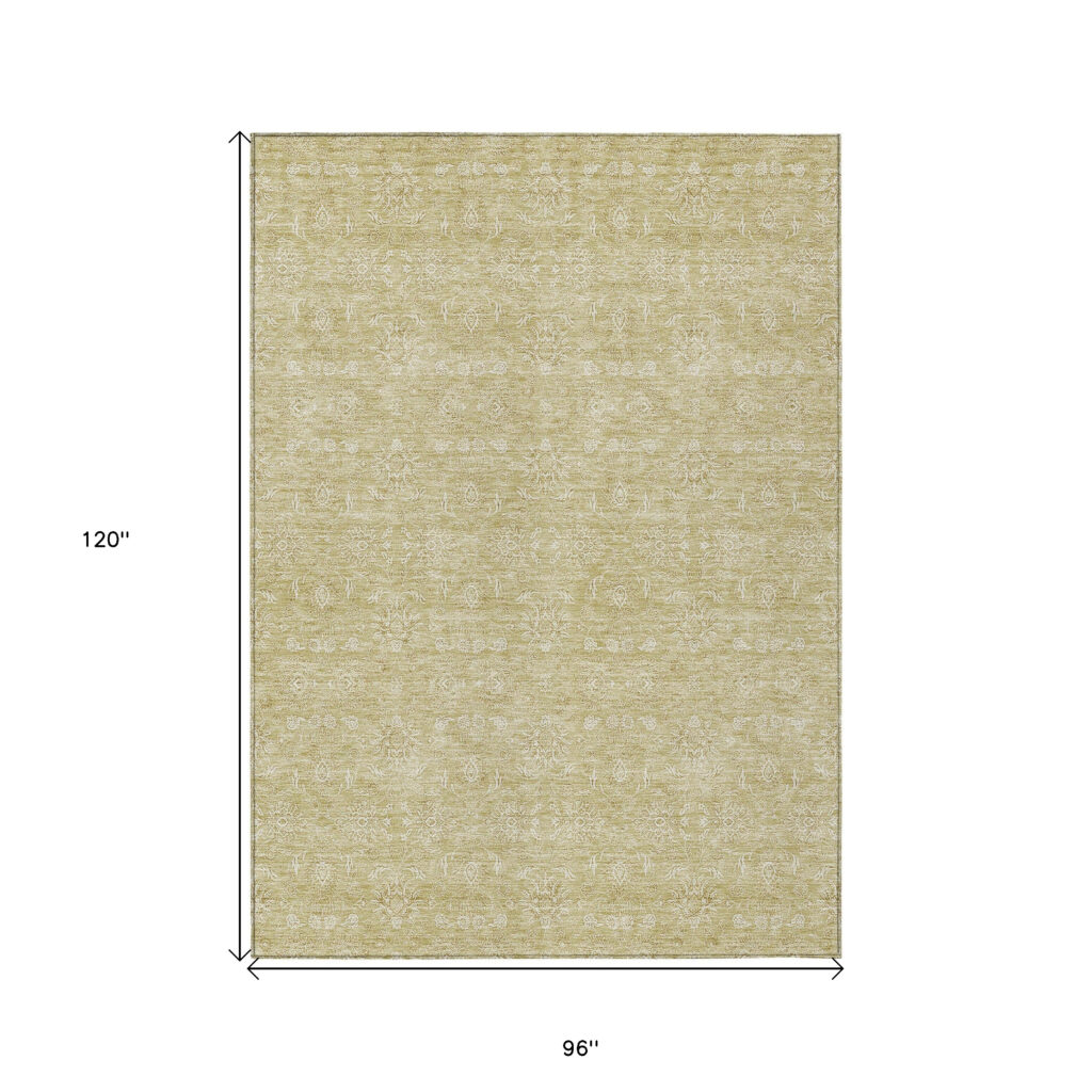 8' X 10' Beige Tan And Ivory Floral Washable Indoor Outdoor Area Rug