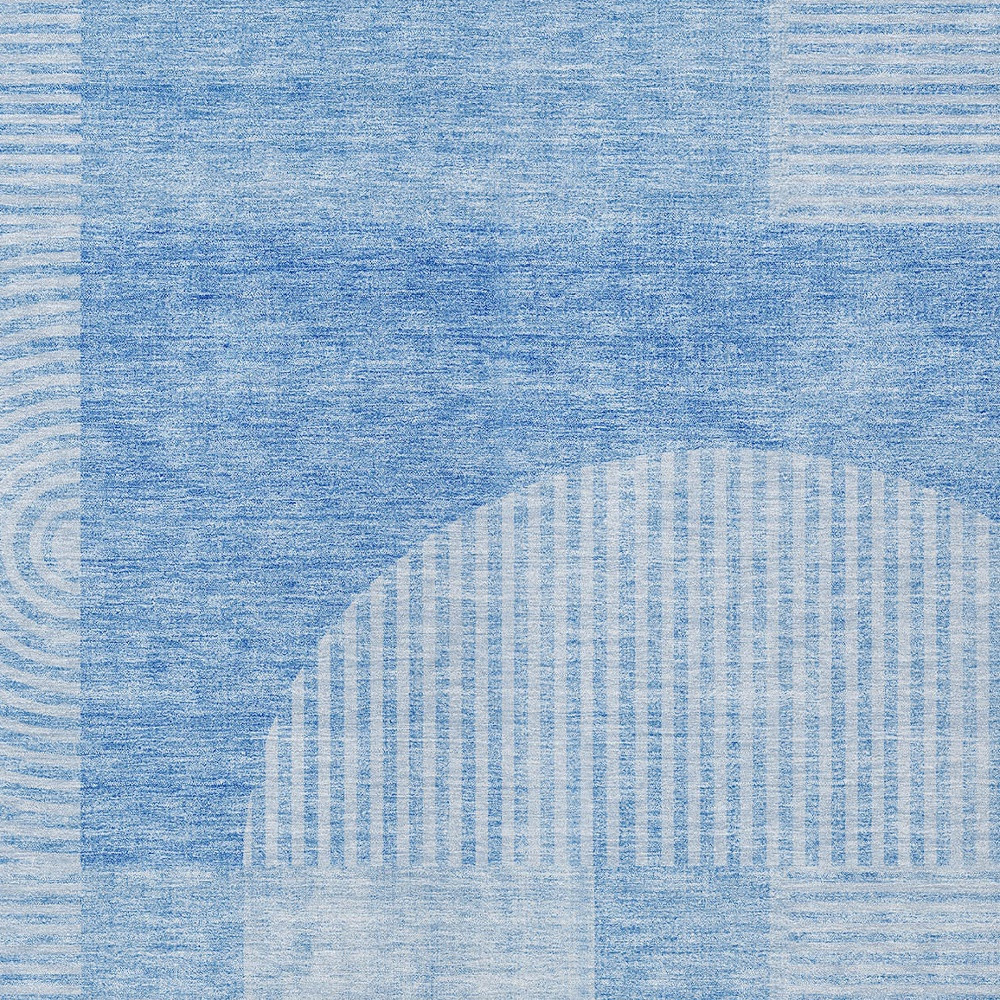 8' X 10' Sky Blue And Denim Blue Geometric Washable Indoor Outdoor Area Rug