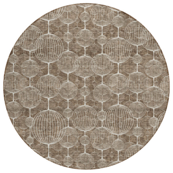 8' Chocolate And Beige Round Geometric Washable Indoor Outdoor Area Rug