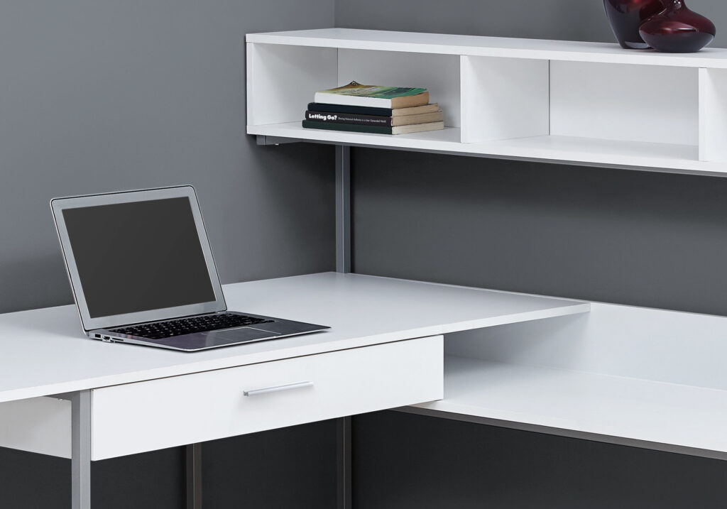 59" White and Silver L Shape Computer Desk