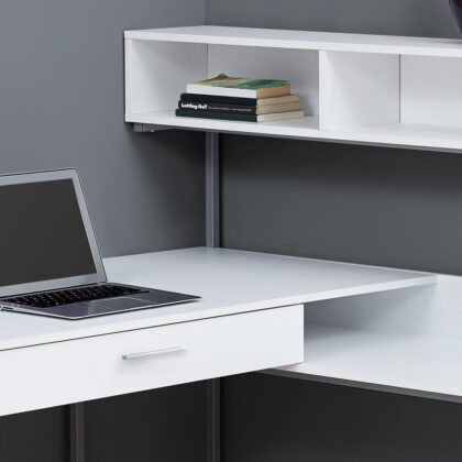 59" White and Silver L Shape Computer Desk