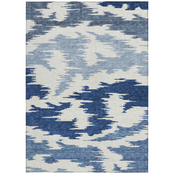 9' X 12' Navy Blue And Denim Blue Abstract Washable Indoor Outdoor Area Rug