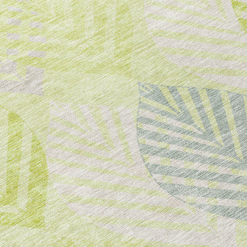 5' X 8' Artichoke Green Green And Ivory Floral Washable Indoor Outdoor Area Rug