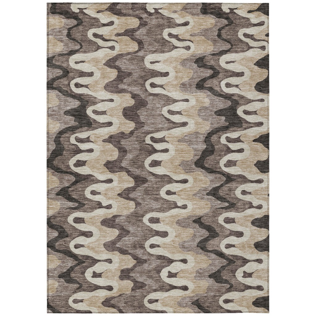 10' X 14' Taupe Beige And Chocolate Abstract Washable Indoor Outdoor Area Rug