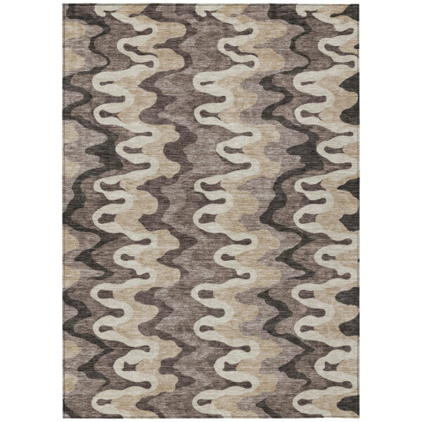 10' X 14' Taupe Beige And Chocolate Abstract Washable Indoor Outdoor Area Rug