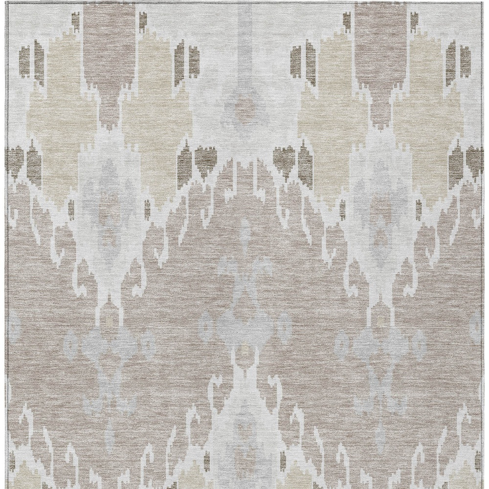 10' X 14' Ivory Beige And Taupe Ikat Washable Indoor Outdoor Area Rug