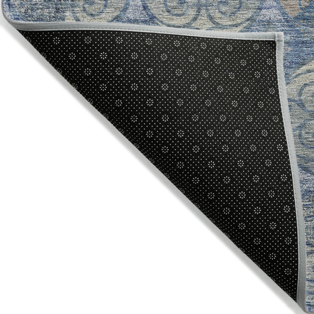8' Navy Blue And Sky Blue Round Trellis Washable Indoor Outdoor Area Rug