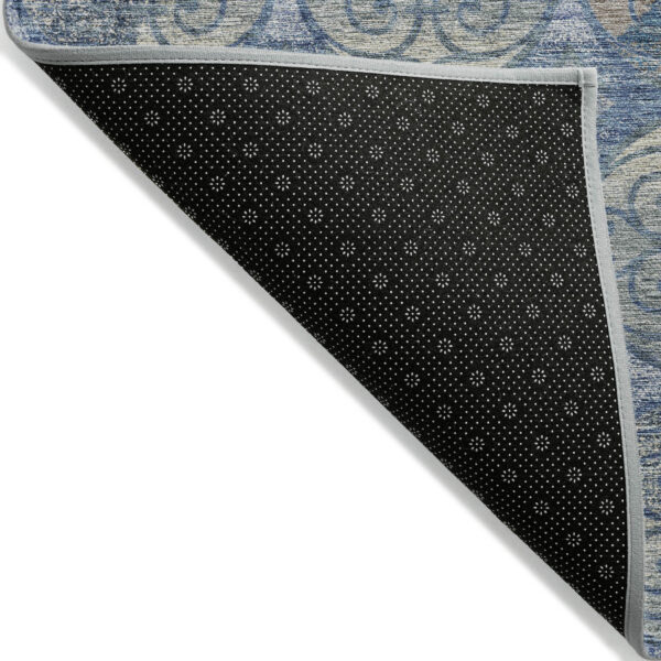8' Navy Blue And Sky Blue Round Trellis Washable Indoor Outdoor Area Rug