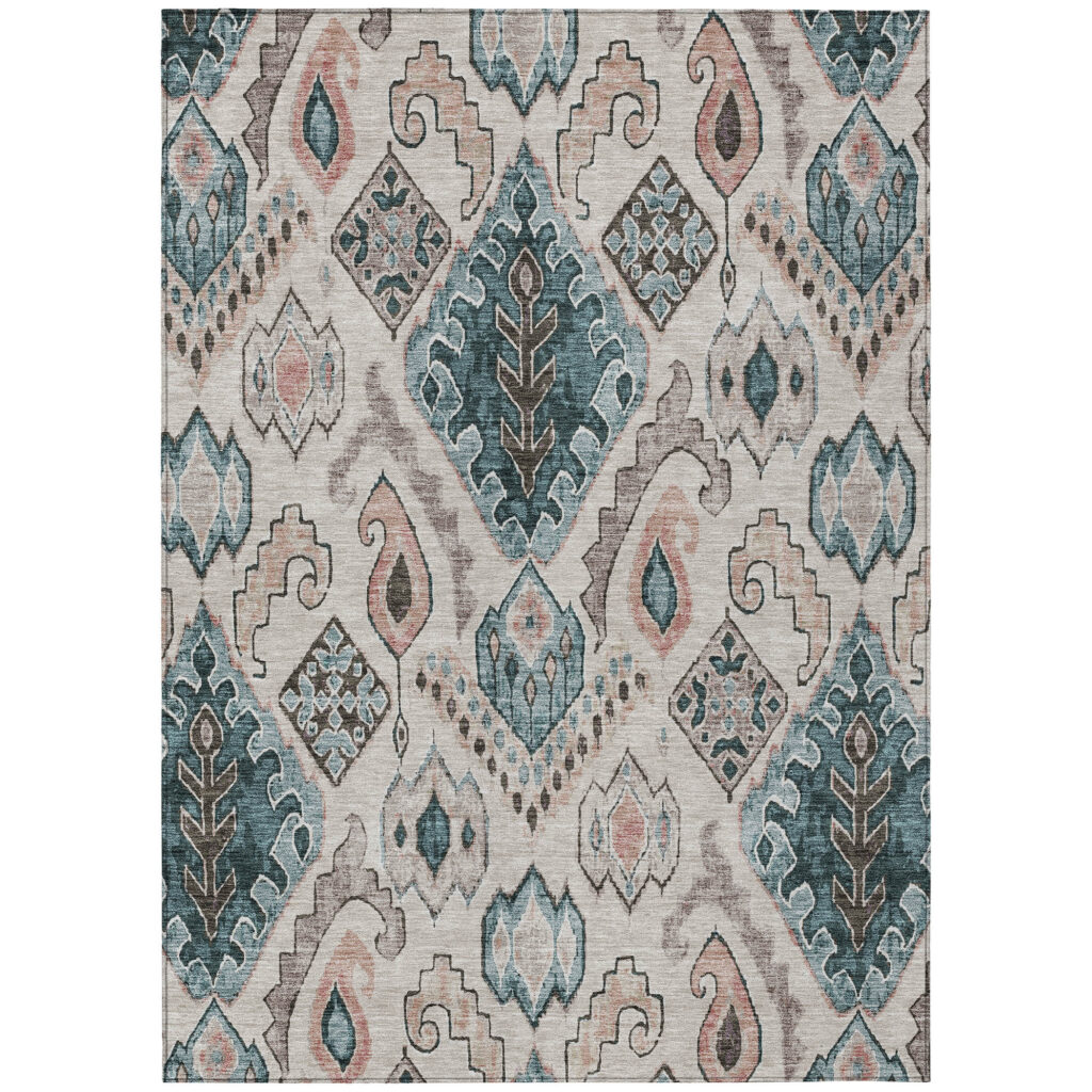 9' X 12' Beige Teal Blue And Copper Moroccan Washable Indoor Outdoor Area Rug