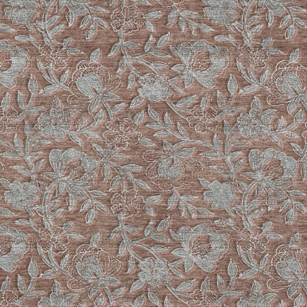 10' X 14' Terra Cotta Copper And Taupe Floral Washable Indoor Outdoor Area Rug
