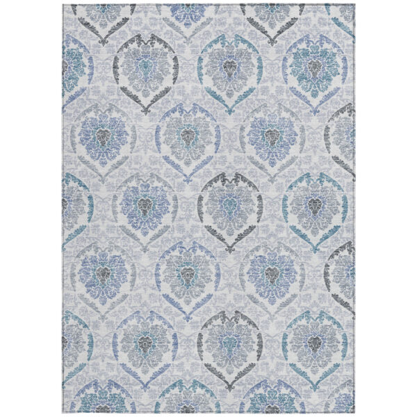 10' X 14' Gray And Denim Blue Medallion Washable Indoor Outdoor Area Rug