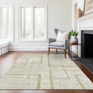 3' X 5' Beige Tan And Taupe Geometric Washable Indoor Outdoor Area Rug