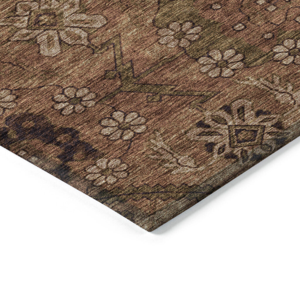 3' X 5' Orange Copper And Brown Floral Washable Indoor Outdoor Area Rug