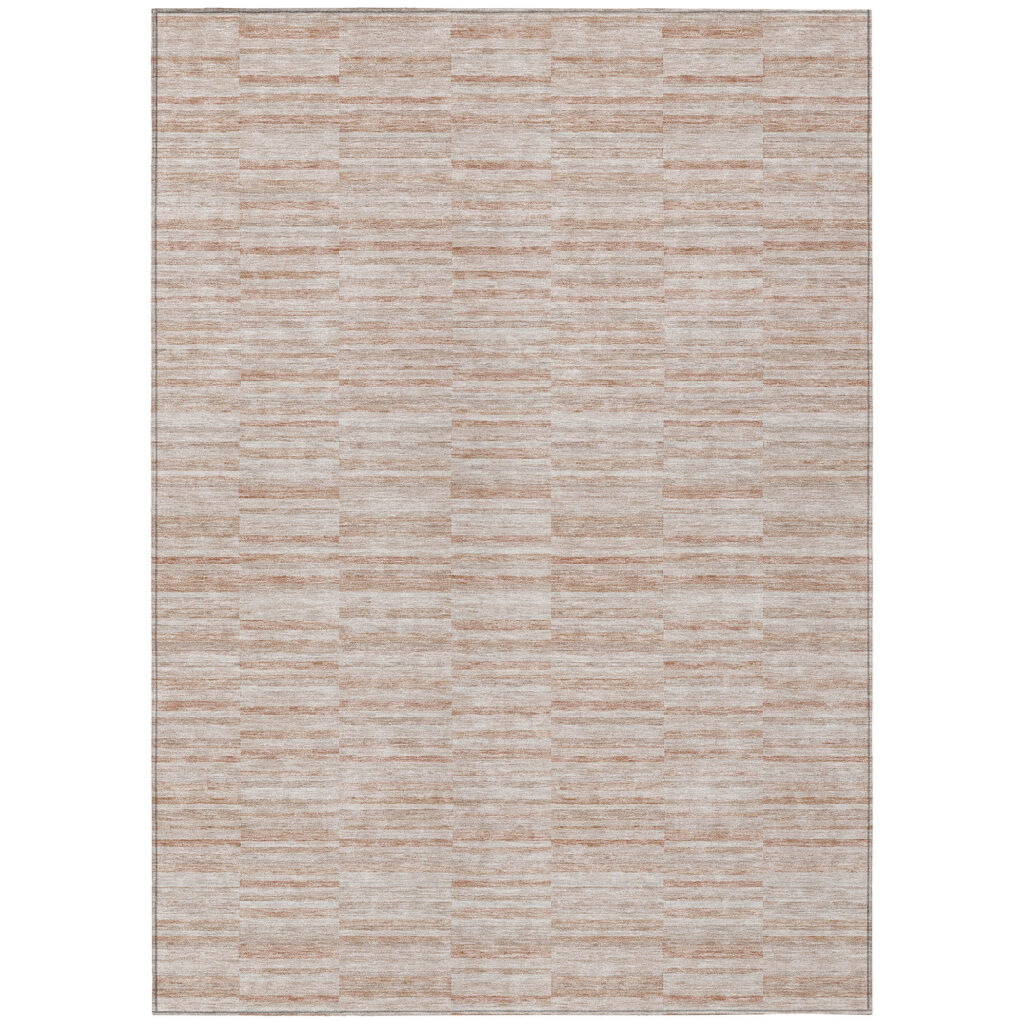 3' X 5' Salmon Copper And Beige Striped Washable Indoor Outdoor Area Rug