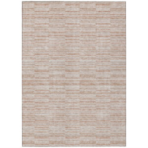3' X 5' Salmon Copper And Beige Striped Washable Indoor Outdoor Area Rug