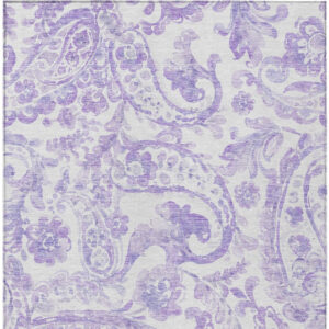 5' X 8' Lavender Ivory And Purple Paisley Washable Indoor Outdoor Area Rug