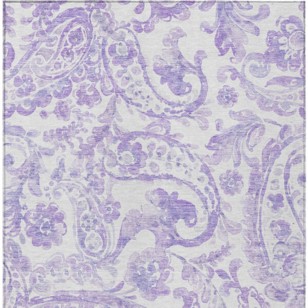 5' X 8' Lavender Ivory And Purple Paisley Washable Indoor Outdoor Area Rug