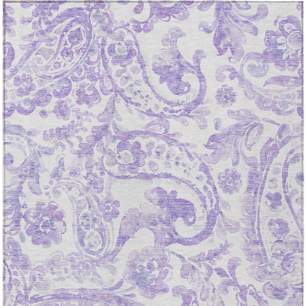 5' X 8' Lavender Ivory And Purple Paisley Washable Indoor Outdoor Area Rug